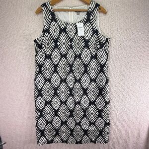 J. Jill Linen Dress NWT Black White Geometric Sleeveless Casual Summer Size 10